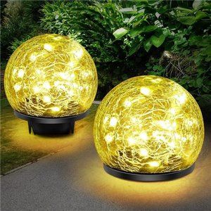2 Pack 50 LED Solar Garden Lights Outdoor Decoration, Cracked Glass Solar Globe